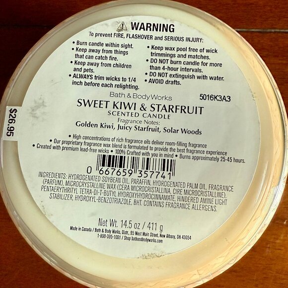 NEW SWEET KIWI & STARFRUIT 3-Wick 14.5 oz Candle by Bath and Body Works - Picture 4 of 4